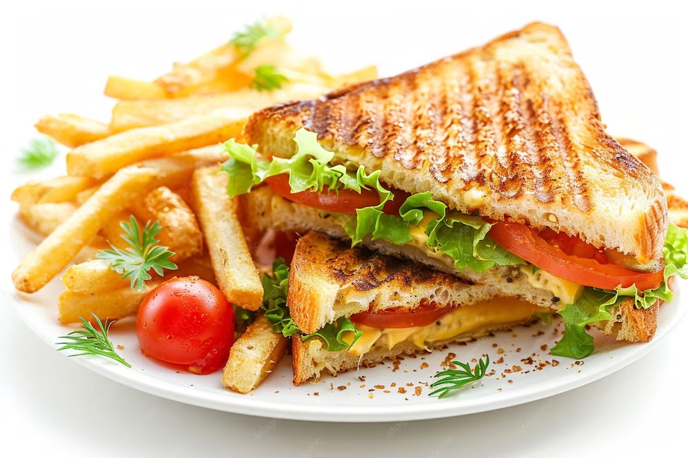 Veg Grilled Sandwich with French Fries